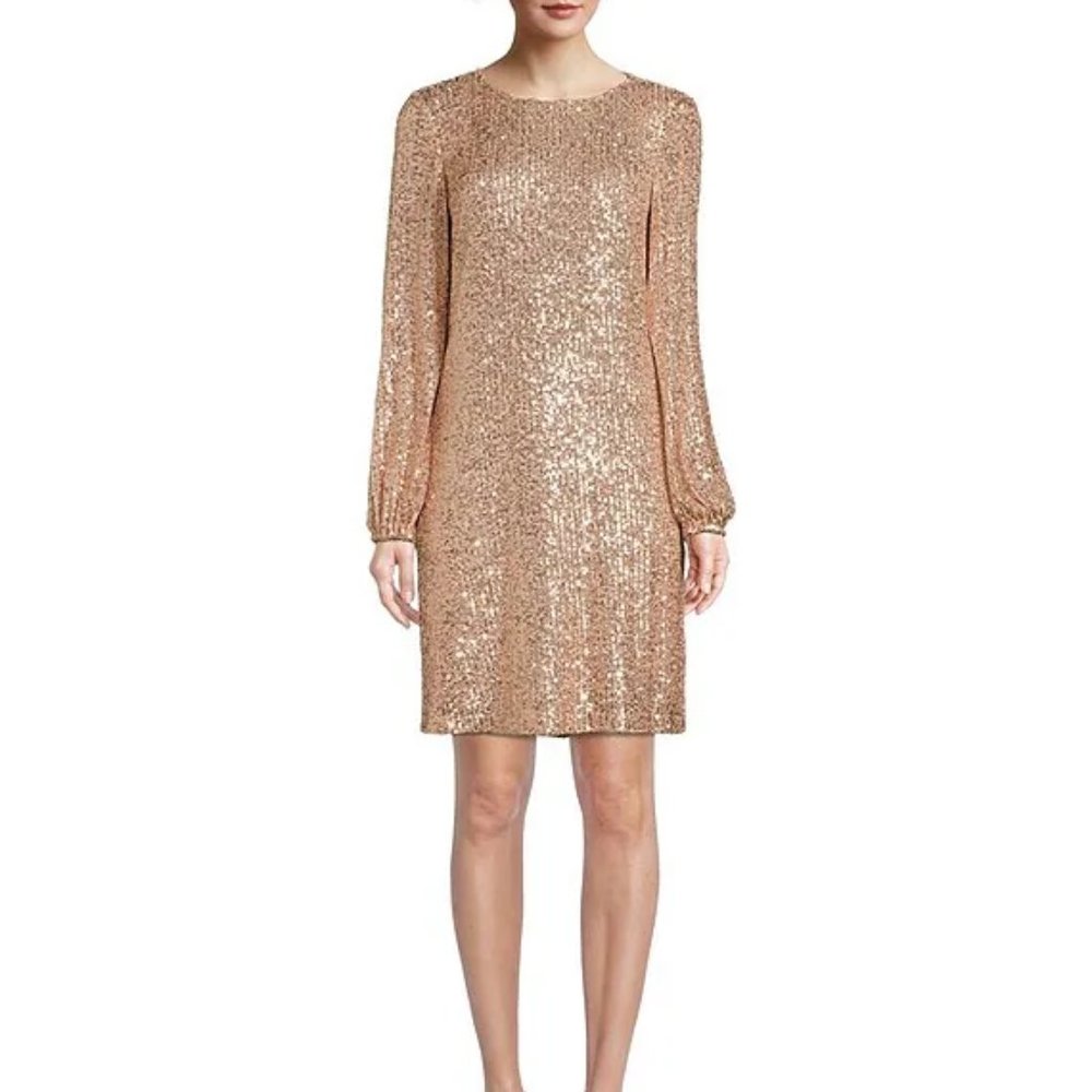 Preston & York Rosa Jewel Neck Long Blouson Sleeve Sequin Dress. Size 8. NWT!